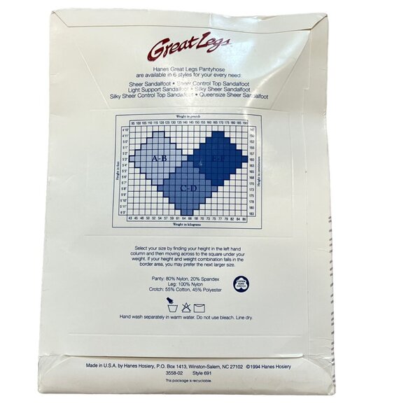 Hanes Great Legs Sheer Control Top Pantyhose Classic Navy New Size AB - Picture 2 of 4